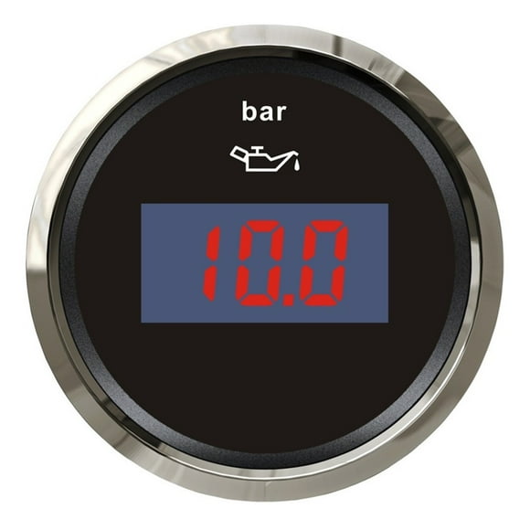0-10Bar Digital Oil Pressure Gauges 52mm White Fuel Pressure Meters Black Bezel With Red Backlight For Car Truck Boat 12/24v ,Universal Compatibility