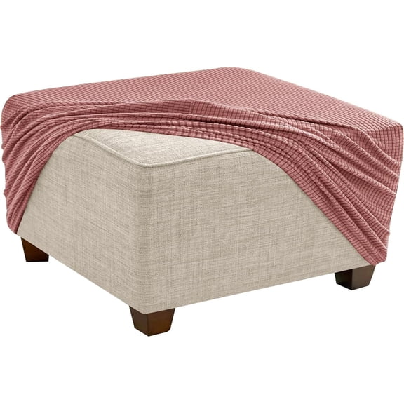 Stretch Ottoman Cover Square, Jacquard Modular Storage Ottoman Slipcover Anti Slip Pouf Slipcover Footstool Footrest Protector Cover (Pink,Medium)