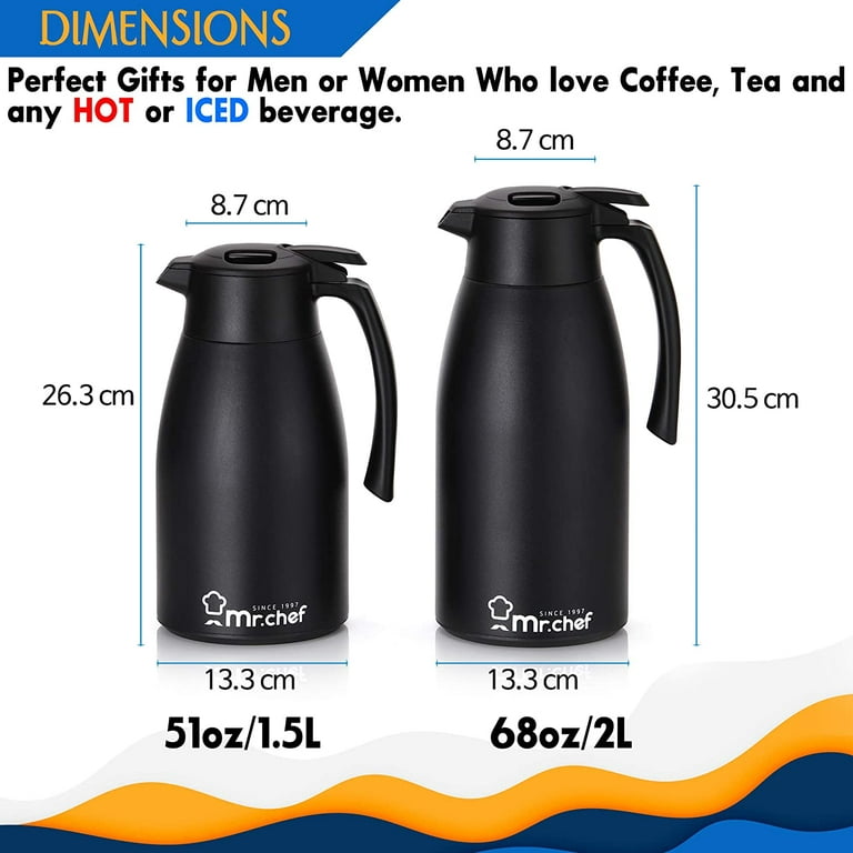 ChefGiant Thermal Coffee Carafe 33 OZ. 1 Liter 4 CUP Premium Small