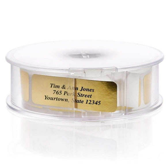 gold Foil Address Labels with Elegant Dispenser - Roll of 250