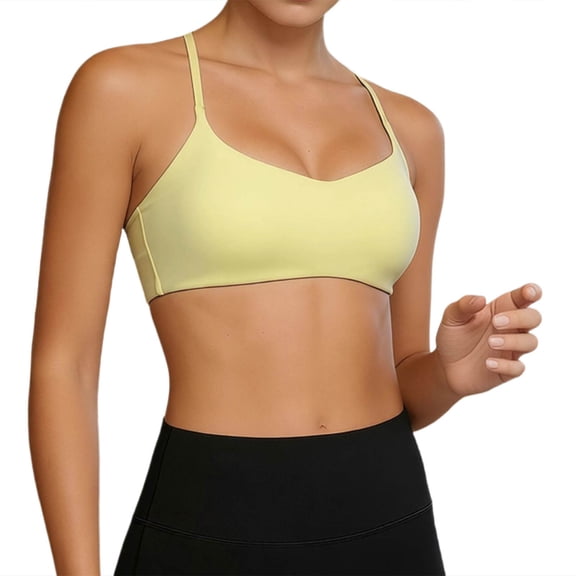 Arlun Soft Lightweight Wireless Sports Bra for Women Pure Color High Support Adjustable Spaghetti Straps Yoga Bra for Workouts Running Fitness and Casual Wear Yellow XL