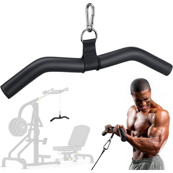Upgraded W-Shaped Lat Pull Down Bar, Lat Pulldown Attachment for Home Gym, Curl Triceps Press Down Bar Handle LAT Bar, Single D-Handle Tricep Press Down Bar With Full Wrapped EVA Rubber Handle