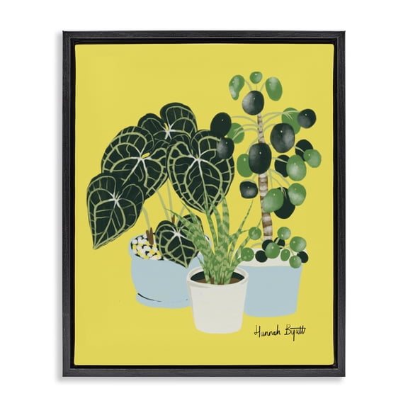 Stupell Industries Eclectic House Plants on Yellow Black Floating Frame Canvas Art, 17 x 21, by Hannah Byatt
