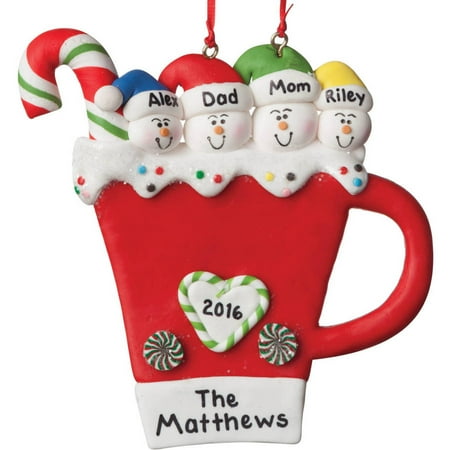 Personalized Christmas Snowman - Personalized Snowman Coffee Mug Christmas Ornament, Family of 4