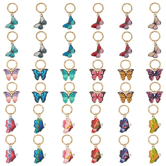 36pcs Braiding Hair Clips Hair Accessories for Locs Braid Butterfly Hair Clips Stitch Markers Jewels Colorful Butterflies Charms for Knitting Weaving Sewing Women Jewelry Making Crafts