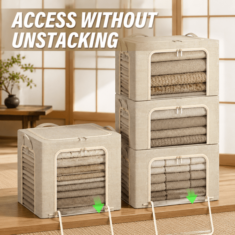 3-side Access Clothes Storbwith Metal Frame Foldable Fabric Boxes Cedar ...