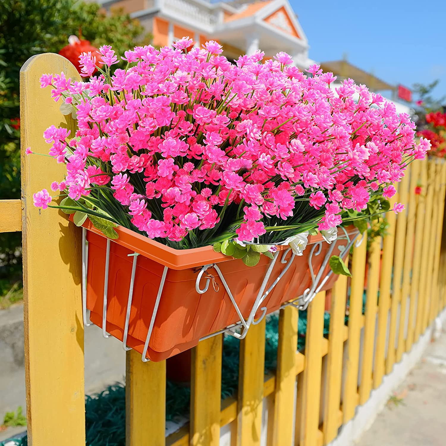 Viworld 24 Pcs Daffodil Artificial Outdoor Flowers UV Resistant Artificial Plants Fake Plastic Flowers for Decoration Faux Shrubs Plants for Garden Porch Window Box Wedding Home Farmhouse Decor(Rose)