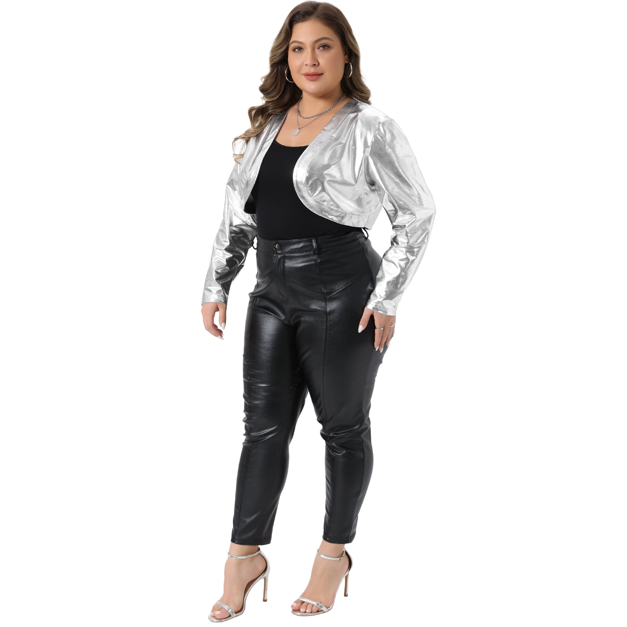 DARING DIVA Women's Plus Metallic Open Front Sparkly Bolero Jackets 4X Silver