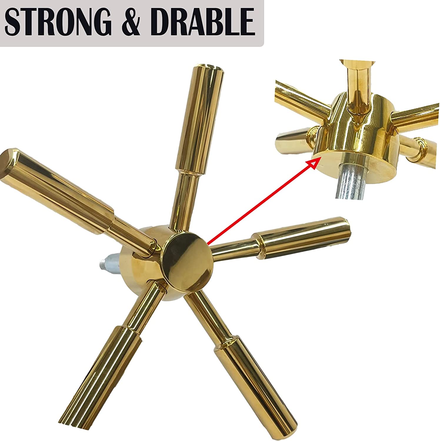 Heavy-Duty and Stylish Gold Round 5 Spoke 105mm Length Gold Safe Handle for Strong Box, Gun Safes and Vault Doors, Zinc Alloy