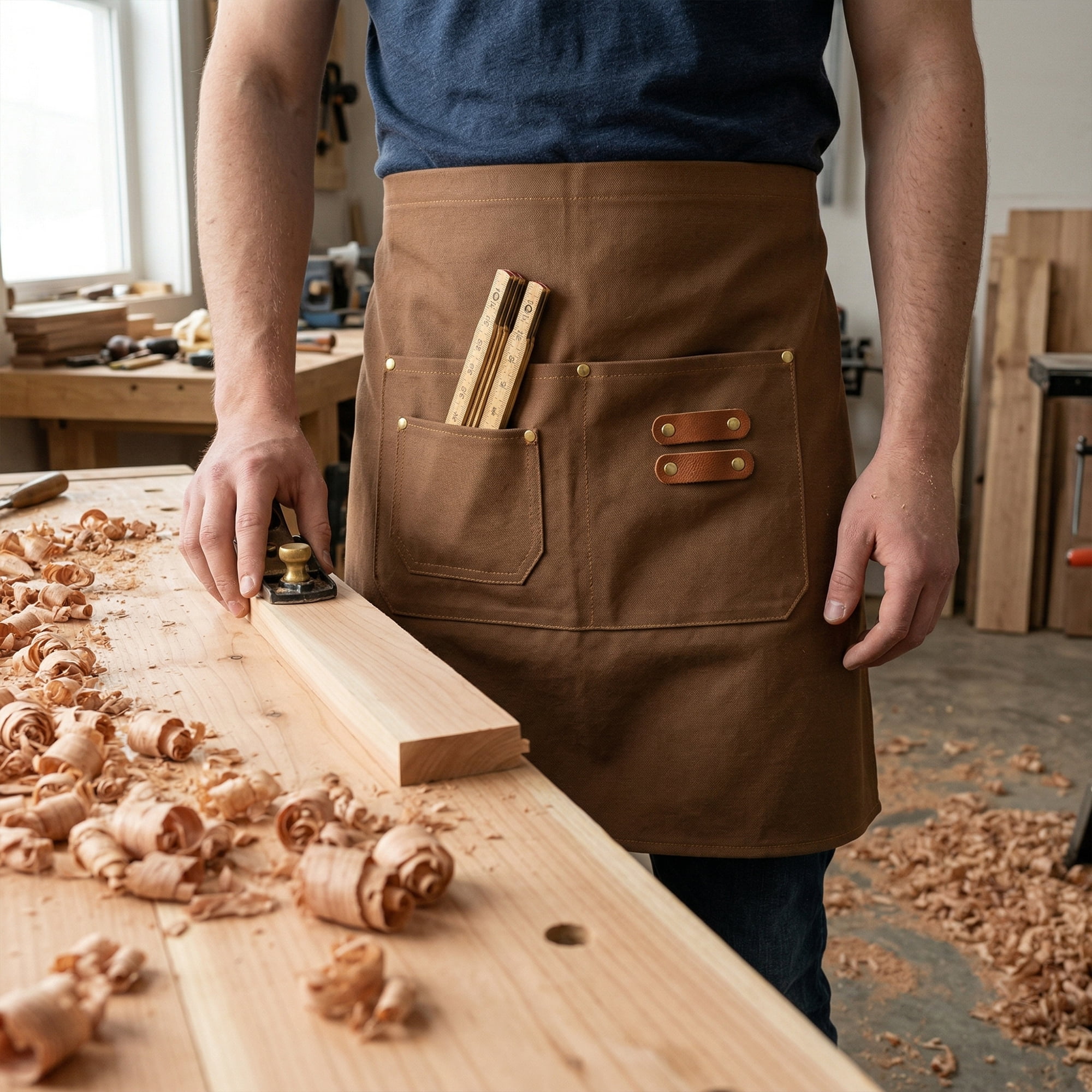 Unique Bargains Water-resistant Kitchen Apron with Pockets for Home and Kitchen Brown