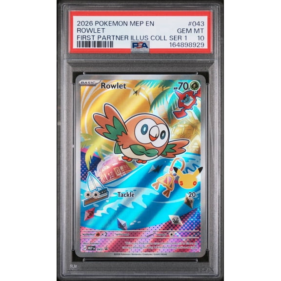 Collectible Graded 2026 Pokemon MEP EN-Me Black Star Promo Rowlet First Partner Illus Ser 1 #043 PSA 10