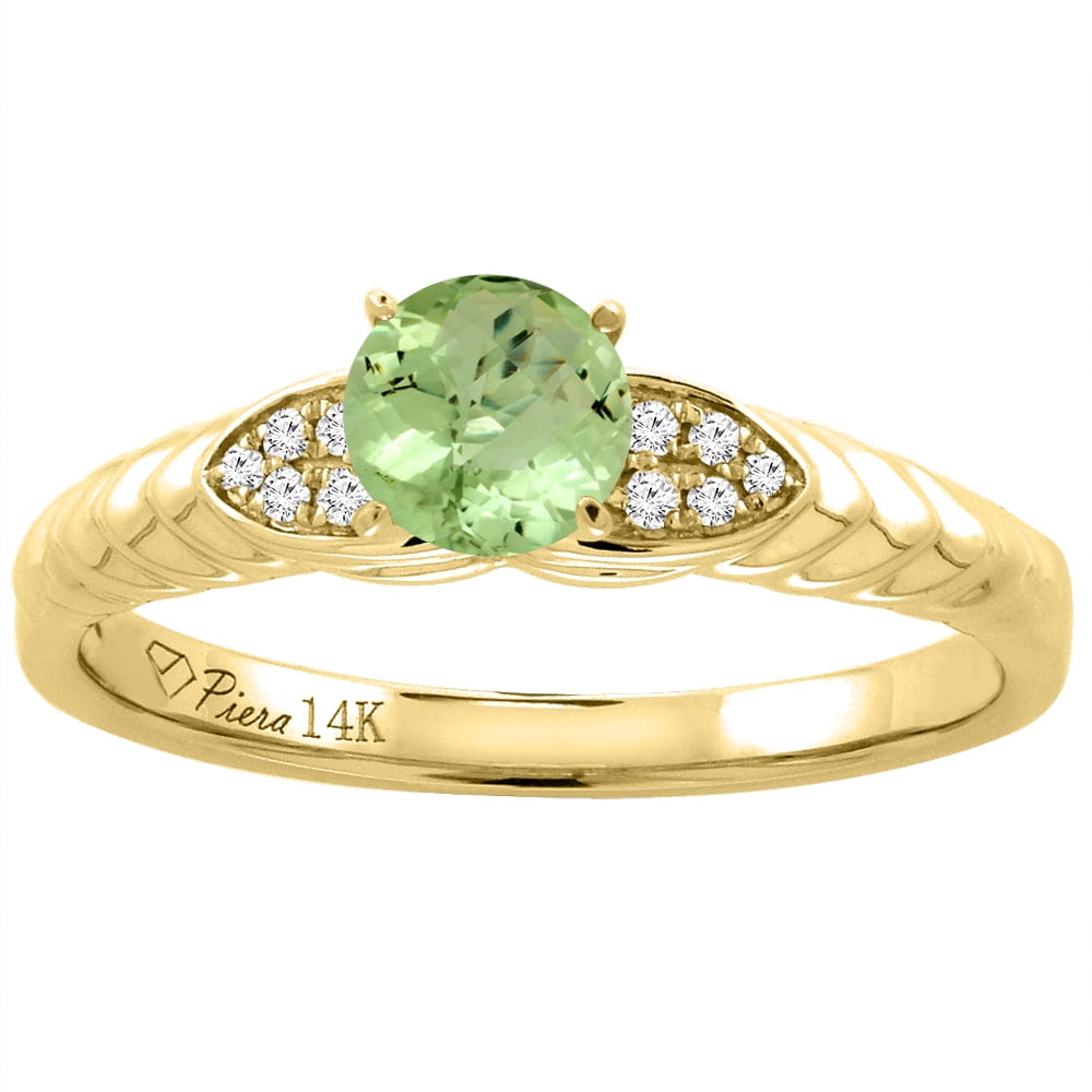 14K Yellow Gold Diamond Natural Peridot Engagement Ring Round 6 mm, sizes 5-10 by WorldJewels
