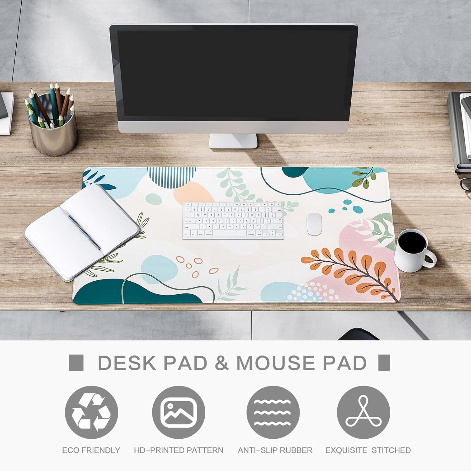 Colorful Abstract Boho Large Mouse Pad, Waterproof Green Pink Desk Mat, Non Slip Computer Gaming Mouse Pad, XXL Full Desk Mousepad Writing Pad for School Office Home 31.5" x 15.7"