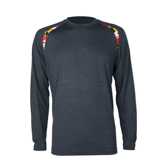 Maryland State Souvenir Long Sleeve Gift T-Shirt with Maryland Flag Shoulder Inserts