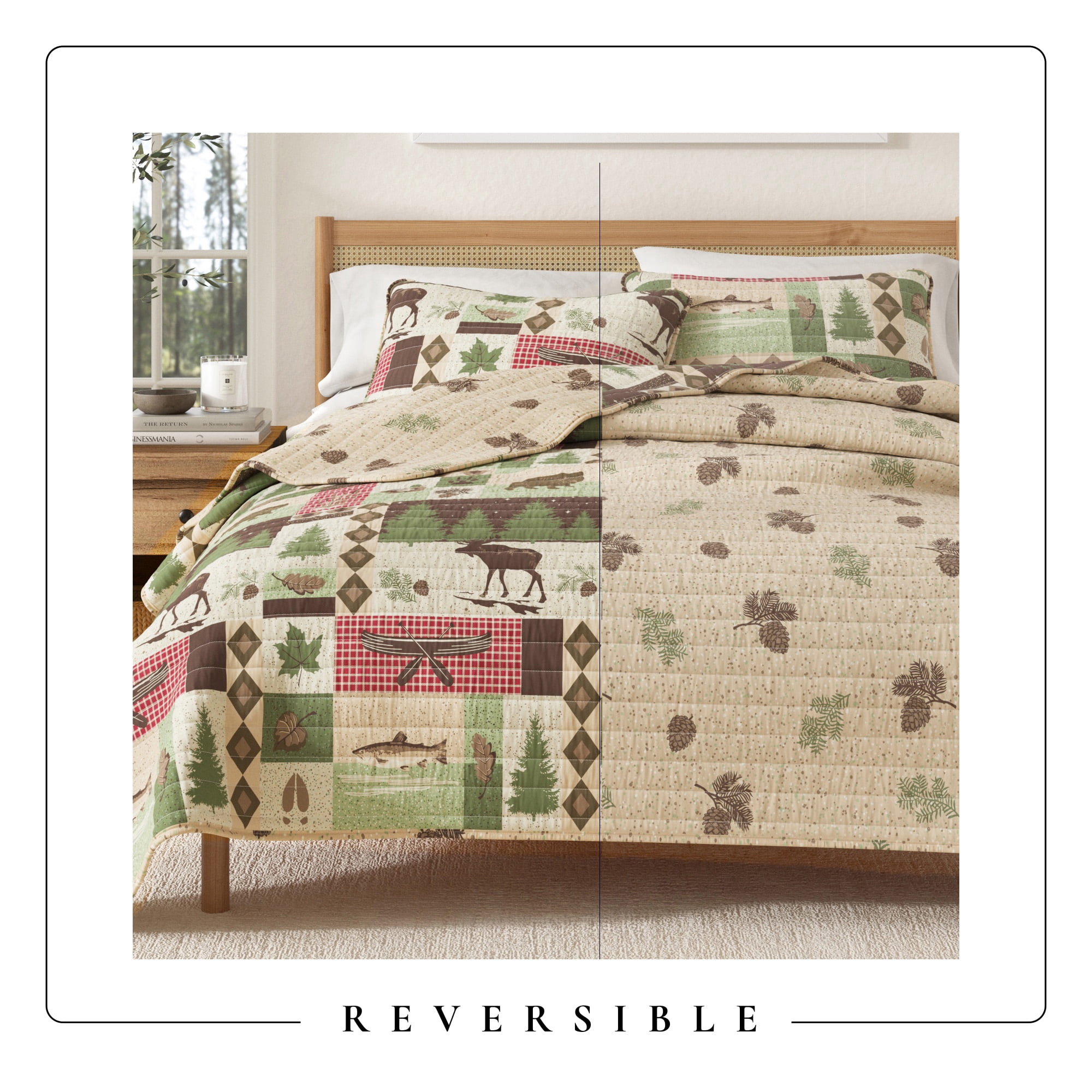 Lodge Quilt Set - Lightweight, Soft, All-Season - 3-Piece Reversible Rustic Bedding Set (Full / Queen, Lodge Patchwork)