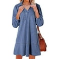 thumbnail image 4 of Women'S Casual V-Neck 3/4 Bubble Sleeve Denim Dress Cute Puff Sleeve A-Line Jumper Vintage Inspired Blue Washed Romper For Daily Outfit Fashion Trending Denim Dress For Women, 4 of 8