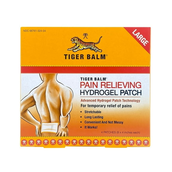 Tiger Balm Hydrogel Pain Relieving Patch with Camphor and Menthol, for Back and Muscle Aches, Large, 4 Count,