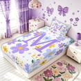 thumbnail image 4 of Meiyoeat Spring Daisy Floral Twin Sheet Sets for Women Girls, Cute Initial M Letter Bedding, Lavender Purple, 3-Piece, 4 of 5