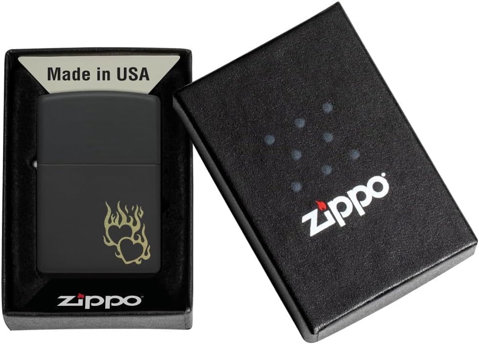 Zippo Lighter - Customized Message Hearts Fire, Engraved - Black Matte 46004