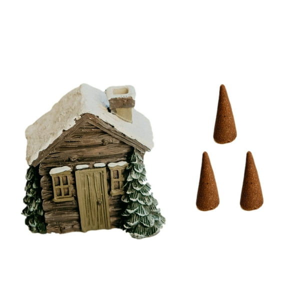 Mini Log Cabin Incense Burner with Chimney - Cone Incense Burner, Snowy Winter Cottage Decor, Meditation & Yoga Essentials, Natural Incense Cones - Relaxation Gift, Ash Catcher for Home