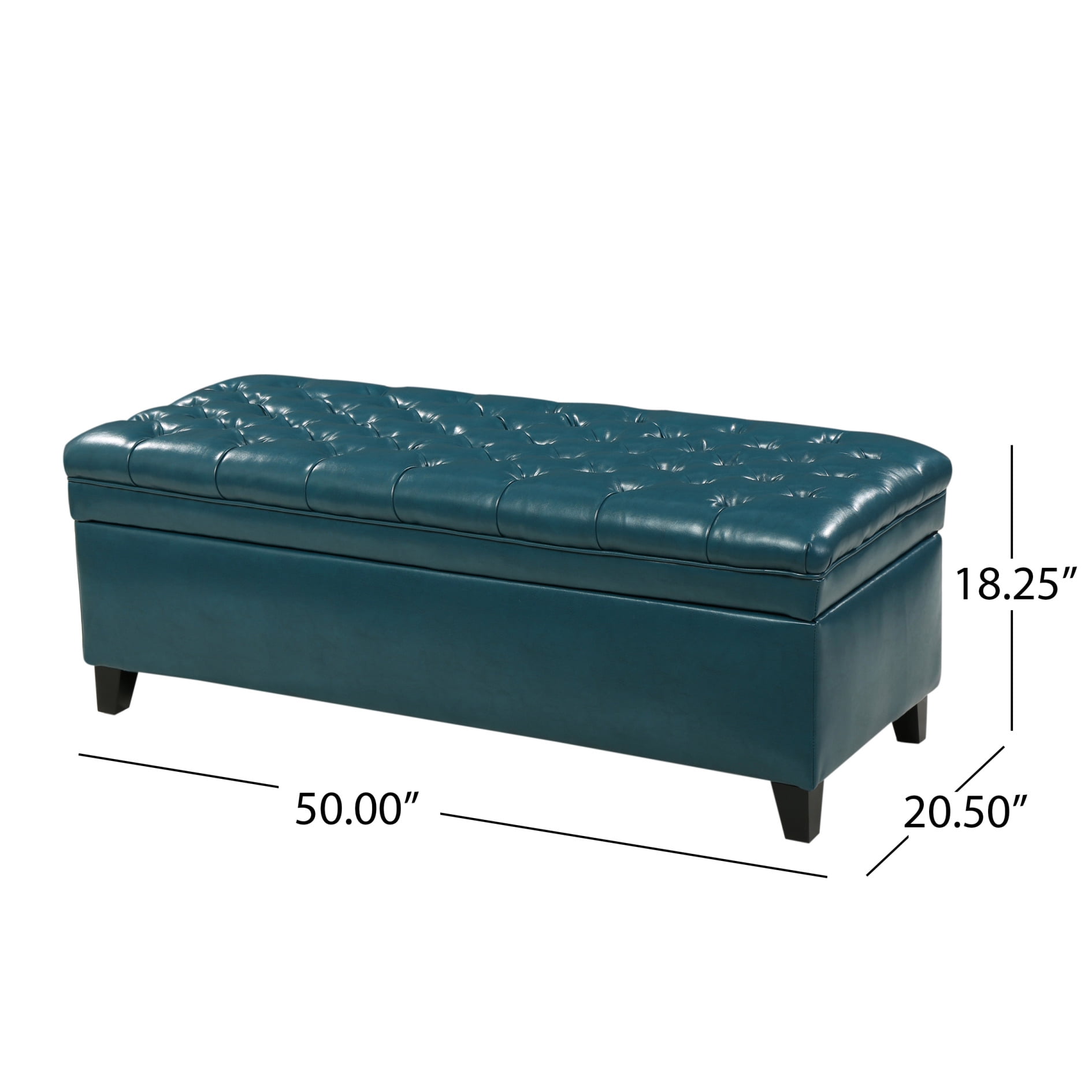 50" Storage Ottoman, Storage Ottoman Bench with Wooden Legs and Safety Hinge, Tufted Entryway Bedroom Bench, Holds up to 330 lb, for Living Room, Bedroom, Teal