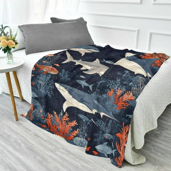 70x55 Inches Glow in The Dark Blanket Cozy Throw Camping Blankets for Home and Outdoor Use Sharks and Manta Rays