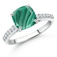 thumbnail image 2 of Gem Stone King 10K White Gold 8MM Cushion Cut Green Malachite and White Lab Grown Diamond Engagement Ring for Women (3.18 Cttw, Gemstone, Available in Size 5, 6, 7, 8, 9), 2 of 4