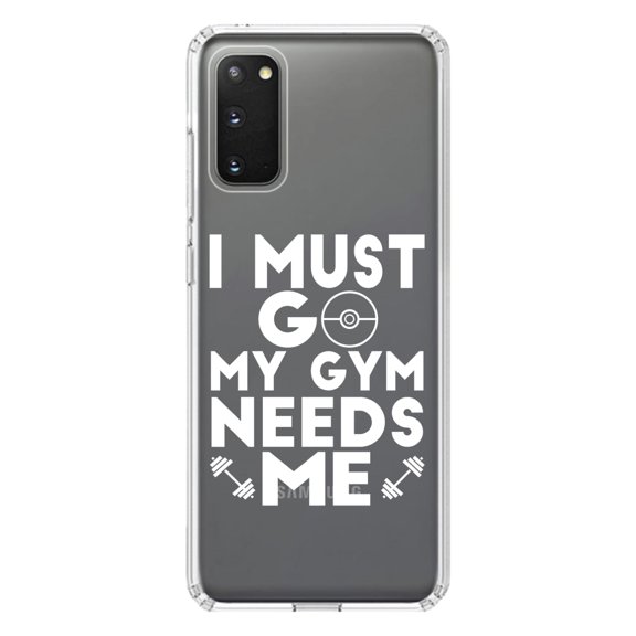 DistinctInk Clear Shockproof Hybrid Case for Galaxy S20 PLUS / 5G (6.7" Screen) - TPU Bumper Acrylic Back Tempered Glass Screen Protector - I Must Go My Gym Needs Me