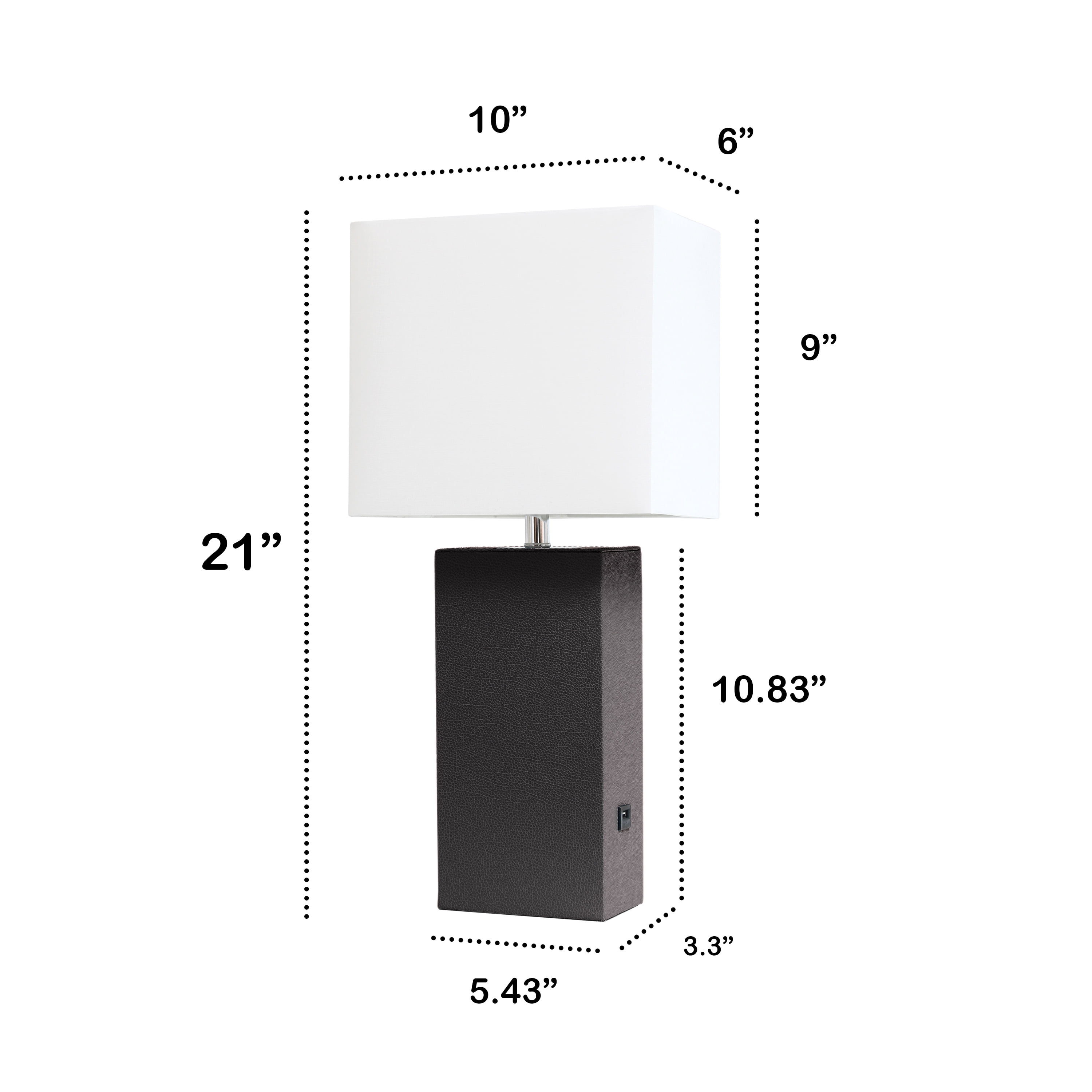 Lalia Home 21" Leather Modern Bedside Table Lamp with USB Port and LED Bulb, Brown