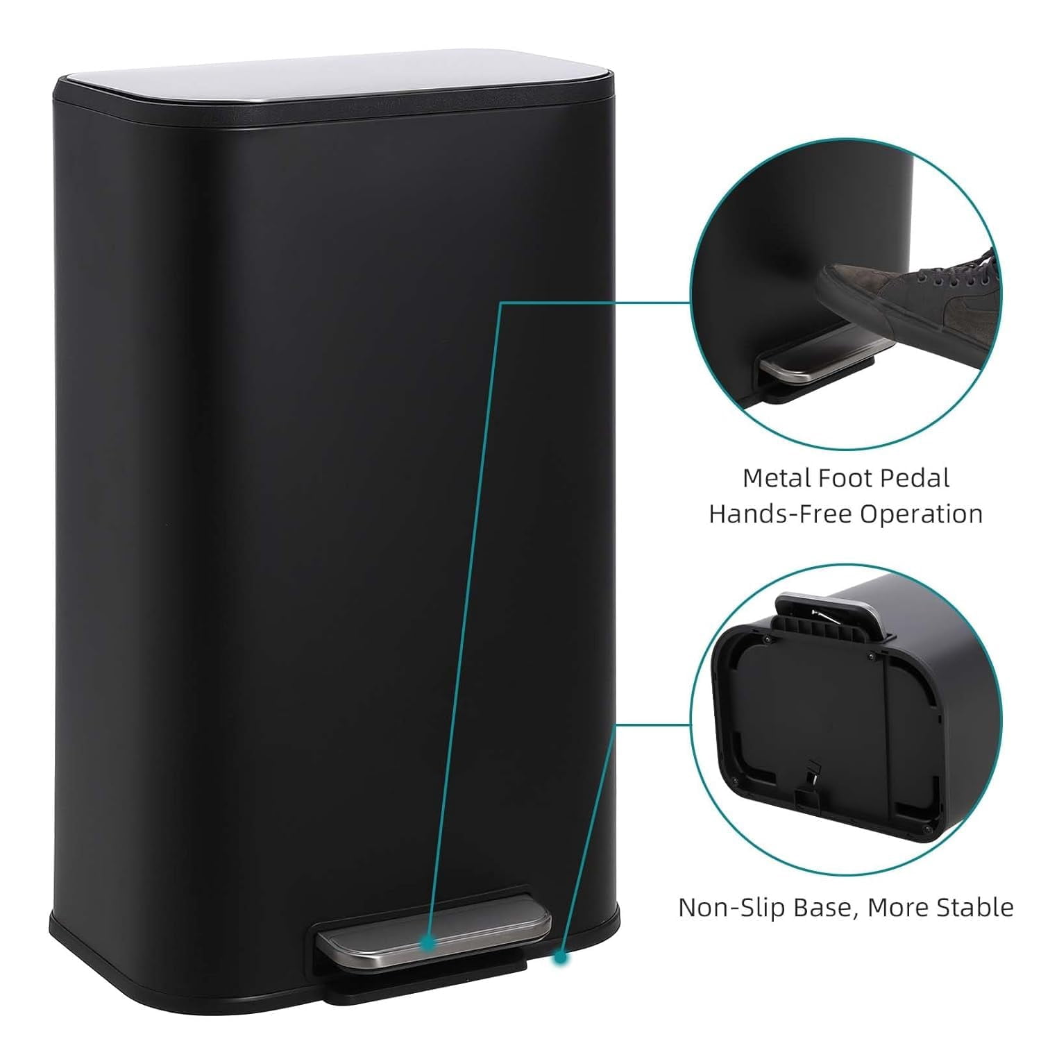 Soonbuy Slim Bathroom Trash Can, 5.3 Gal/20L Stainless Steel Waste Bins, Soft-Close Lid, Step-on Garbage Bin, Narrow Recycle Bins for Kitchen, Office, Bathroom, Black (with Removable Inner Bucket)