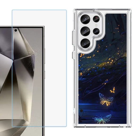 Phone Case for Samsung Galaxy S26 Ultra, with Screen Protector, by OneToughShield - Fireflies Butterfly