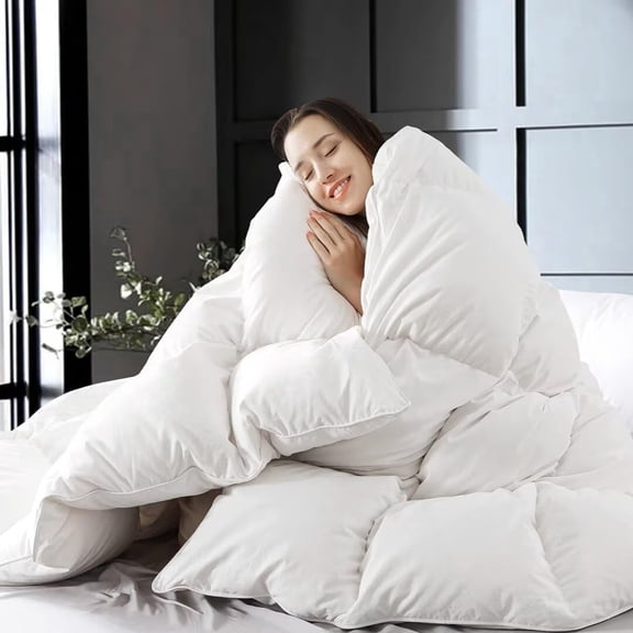 Tivkeber Queen Feather Down Fiber Comforter, Fluffy Ultra Soft 100% Cotton Duvet Insert, Luxury Hotel Bedding Style, 90"x90"