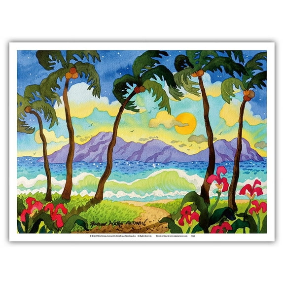 Tropical Palms - Beach Paradise - Hawaii - Hawaiian Islands - From an Original Watercolor Painting by Robin Wethe Altman - Master Art Print (Unframed) 9in x 12in