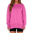 thumbnail image 7 of Women's Fashionable Round Neck Long Sleeved Sports Casual Solid Color Loose Fit Sweater Sweatshirt Side Slit Pullover Top, 7 of 7