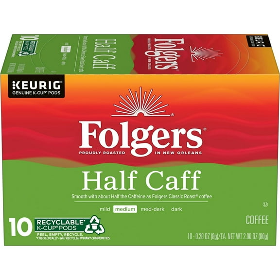 Folgers Half Caff Coffee K-Cup Pods, Medium Roast, 10 Count