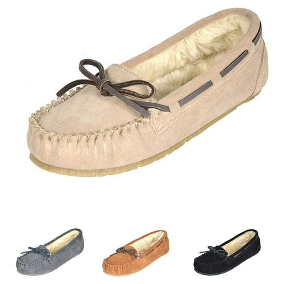 Dream Pairs Women's Winter Suede Moccasins Faux Fur Slip Comfort Outdoor/Indoor House Slippers Shozie-01 Sand Size 12