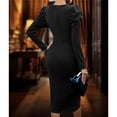 thumbnail image 4 of Vestido Midi de Fiesta para Mujer, Cuello Redondo, Color Liso, Abertura Lateral, Corte Ajustado, Larga Negro XXL, 4 of 7