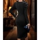 thumbnail image 4 of Vestido Midi de Fiesta para Mujer, Cuello Redondo, Color Liso, Abertura Lateral, Corte Ajustado, Larga Negro XXL, 4 of 7