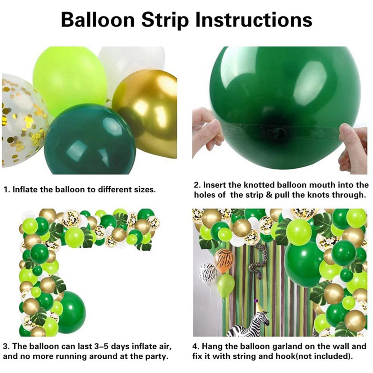 268Pcs Jungle Balloon Arch Green Balloon Decoration, with Artificial Tropical Palm Leaves for Birthday