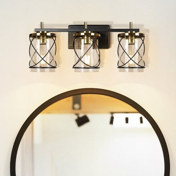 3-Light Modern Wall Sconce Light with Glass Shade Black Gold