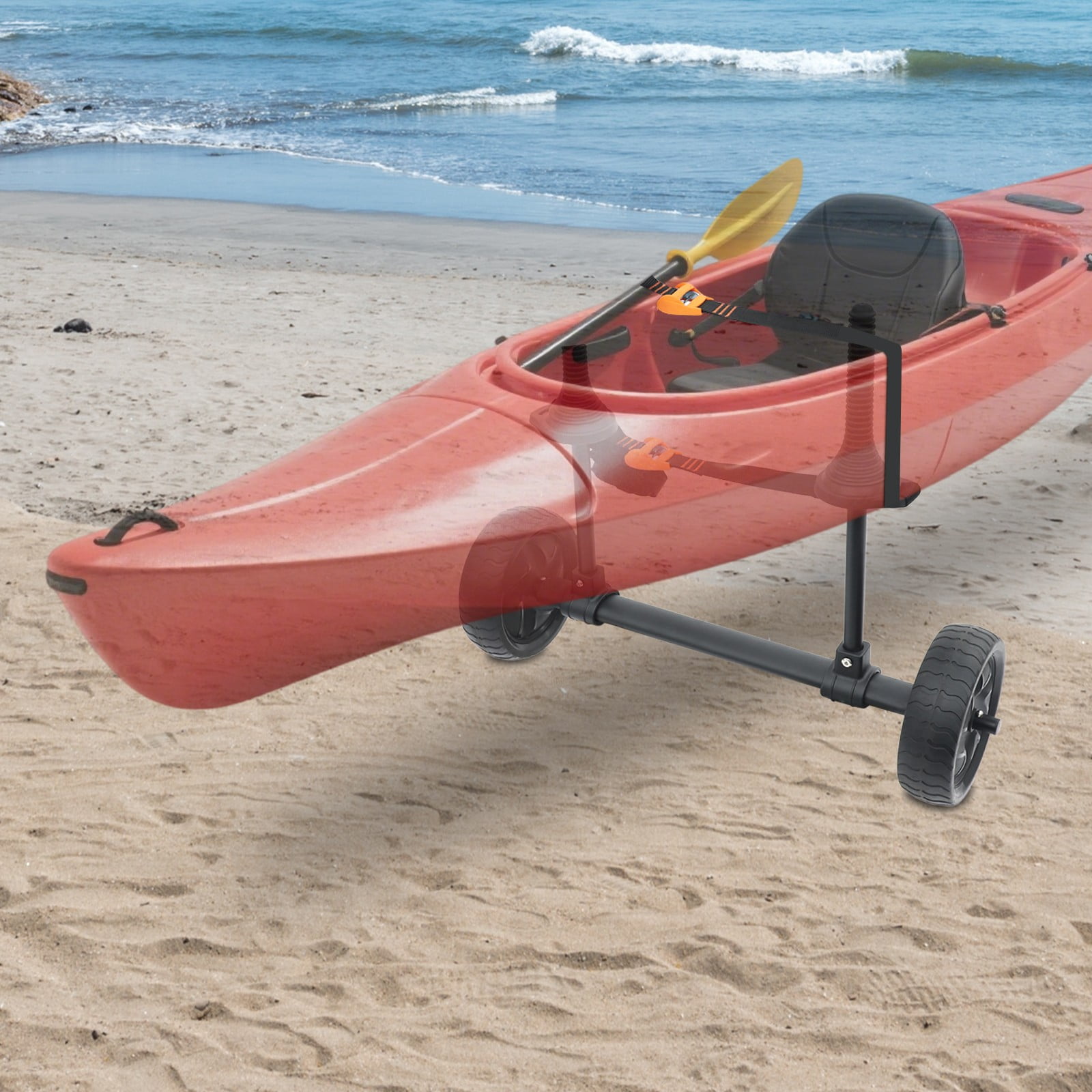 Kayak Carrier Cart, Canoe Trolley, Detachable Aluminum Kayak Cart with Large 7.87" Wheels, Adjustable Width Fits Most Kayaks Canoes, 99.2lbs Load Capacity for Beach Gravel Terrain