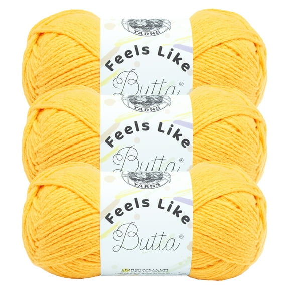Lion Brand Yarn Feels Like Butta Yellow Medium Polyester Yarn 3 Pack