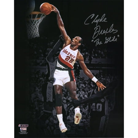 Clyde Drexler Portland Trail Blazers Autographed 16" x 20" Spotlight Dunk vs. Spurs Photograph with "The Glide" Inscription - Fanatics Authentic Certified