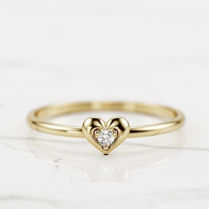 Jewelerix Yellow Gold Plated Heart-Shaped Solitaire Diamond Ring Engagement Ring Minimalist Dainty Promise Ring for Women