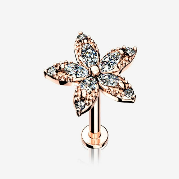 Rose Gold Marquise Sparkle Spring Flower Internally Threaded Labret