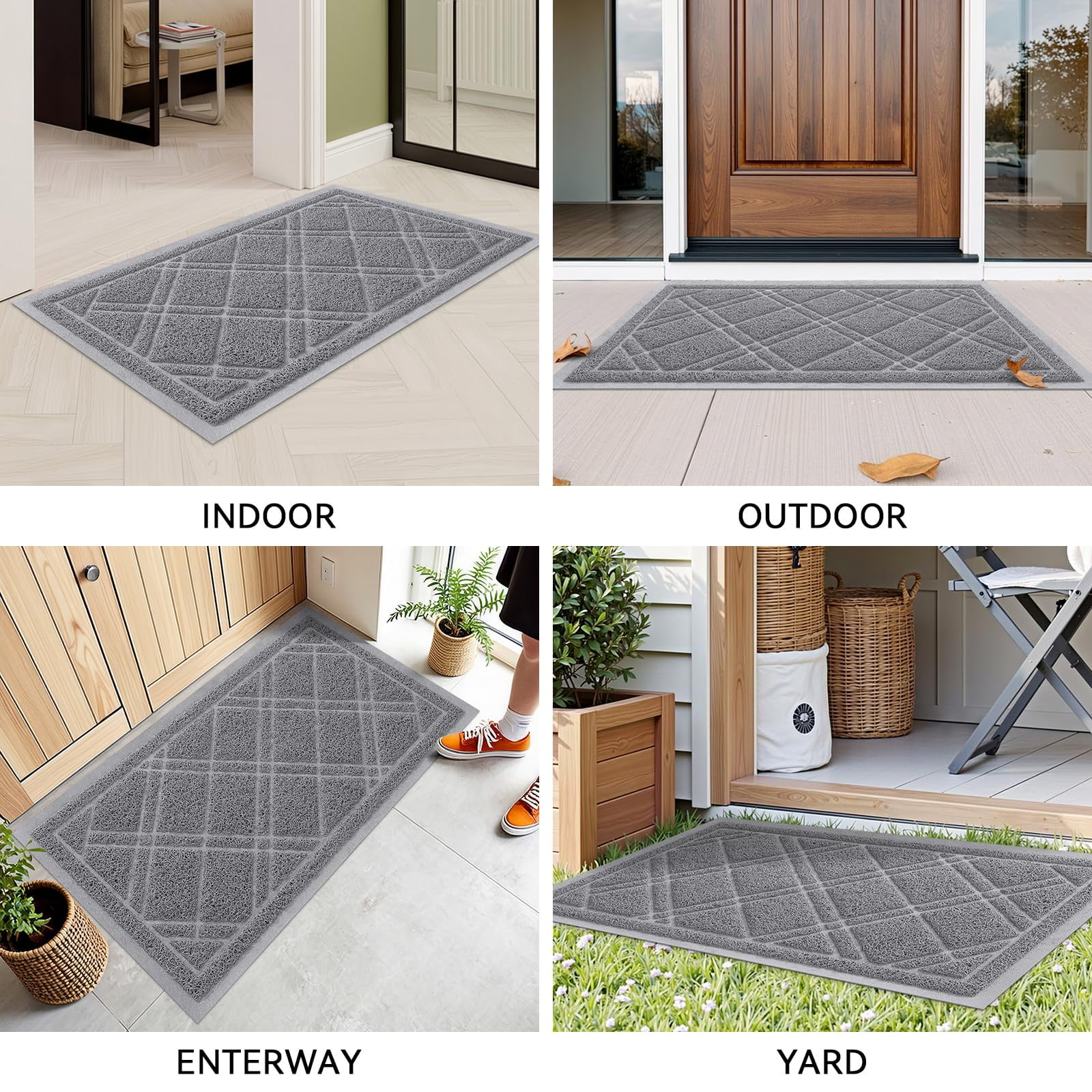 Buganda Door Mat Outside, Heavy Duty Dirt Trapper Doormat, Non Slip Low Profile Mat for Inside, 17"x30", Grey