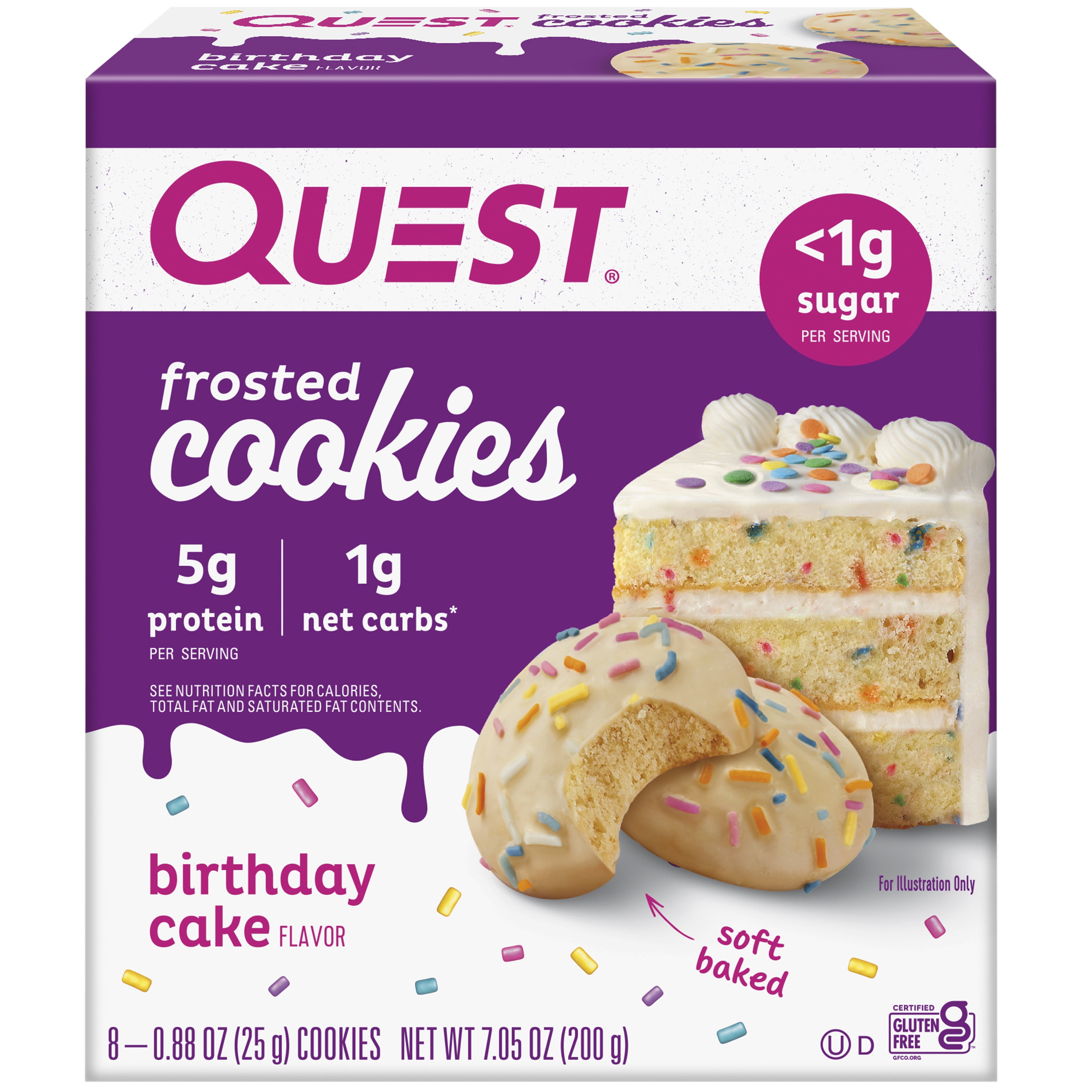 Quest Frosted Protein Cookies, Low Carb, Gluten-Free, Birthday Cake, 8 Count
