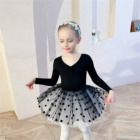 

NIUREDLTD Kids Toddler Girls Ballet Dance Dress Long Sleeve Solid Bodysuit Tops Polka Dot Tutu Skirt Set Dancing Dress