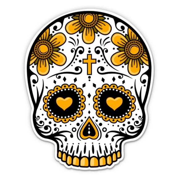 Dia de los Muertos Mexican Skull Yellow - 3" Vinyl Sticker - For Car Laptop Water Bottle Phone - Waterproof Decal