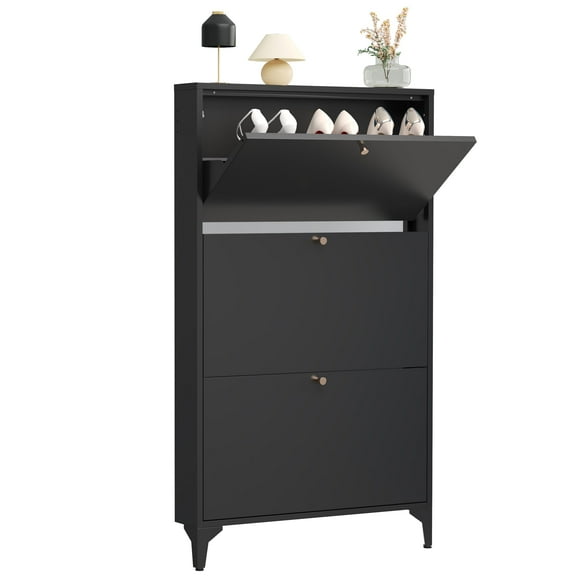 Shoe Storage Cabinet for Entryway with 3 Flip Drawers, Freestanding Shoe Organizer with Legs,Farmhouse Narrow Shoe Storage Cabinet for Entryway, Foyer, Hallway,Living Room